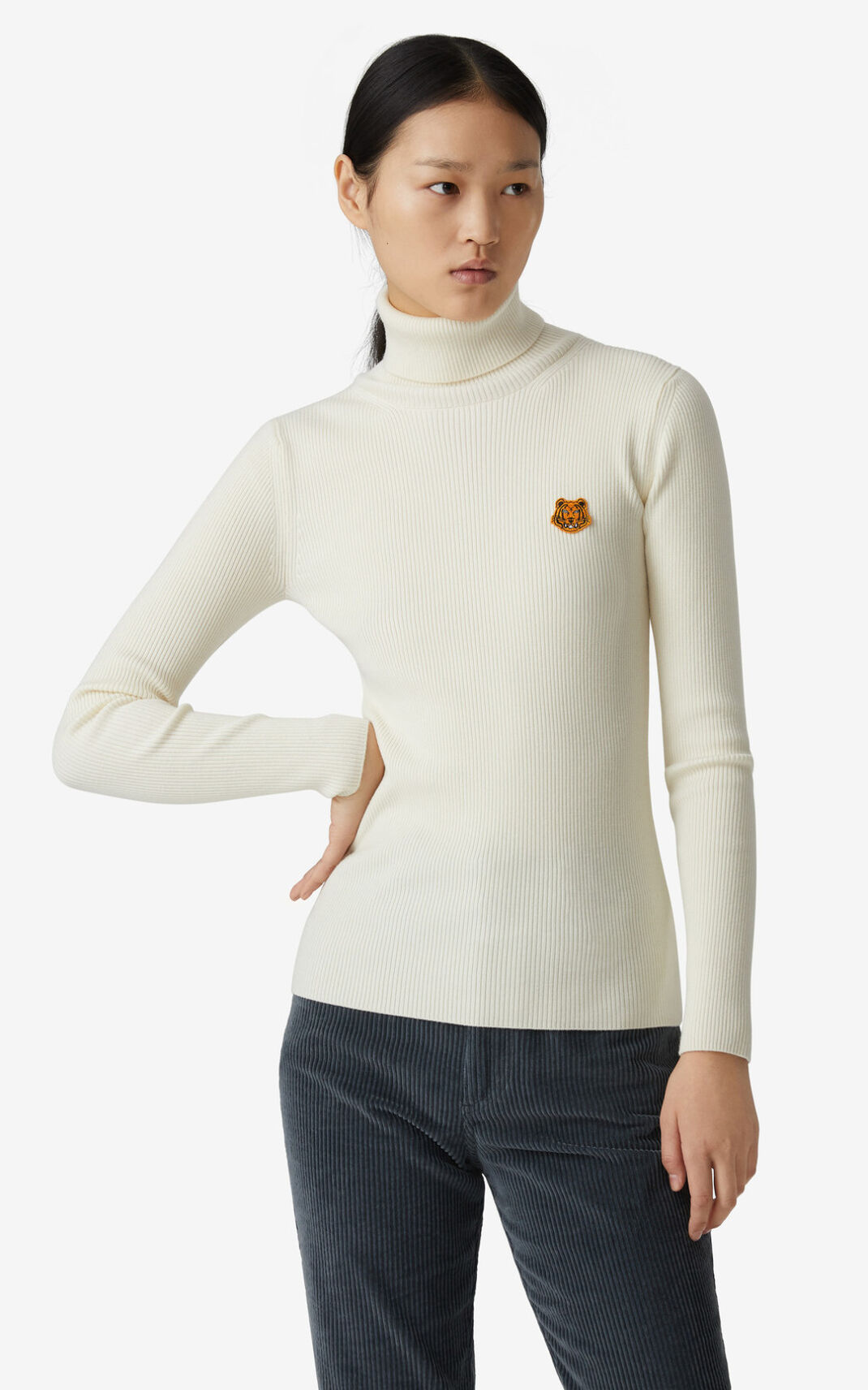 Kenzo Tiger Crest roll neck Striktrøje Dame - Hvide DK-365775